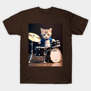 Drummer cat - Modern digital art T-Shirt